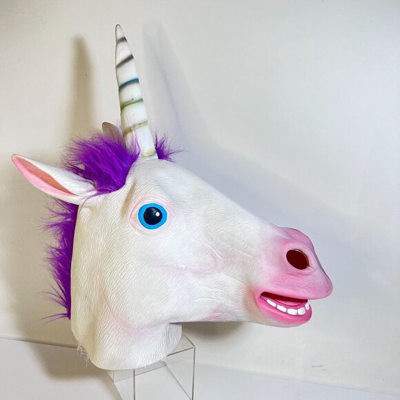 Unicorn Head Mask Latex Animal Mask Cosplay Horse Costume Full Face Mask - Picture 1 of 4